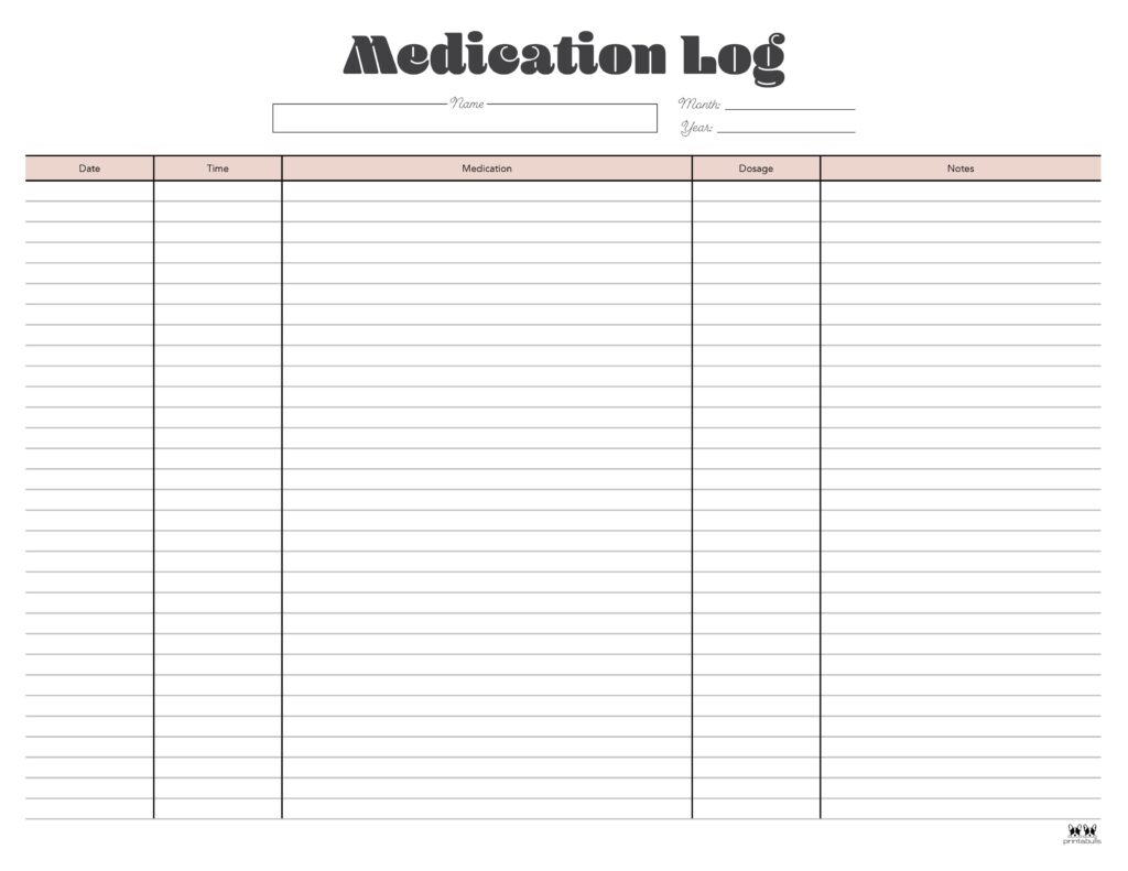 medication logs - 32 free printables | printabulls